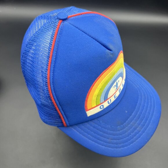 Vintage Rainbow Quebec Canada Retro Snapback Trucker's Hat Cap Mesh RARE Blue - Picture 7 of 12